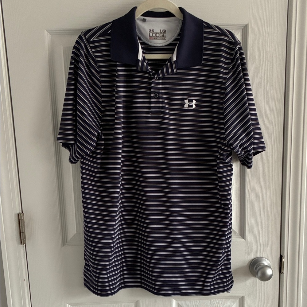 Under Armour Men's Black and White Striped Polo